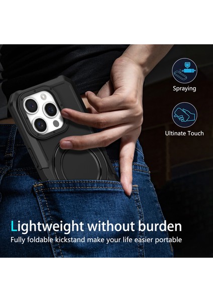 Iphone 15 Pro Max Ring Kickstand Case Tpu+Pc Manyetik Telefon Black Telefon Kılıfı (Yurt Dışından)