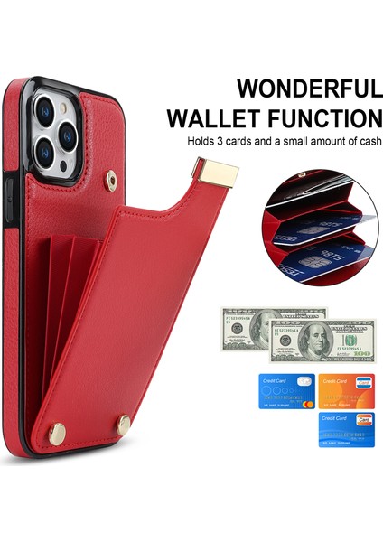 Iphone 12 Pro Max Için Max 6.7 Inç Metal Dekor Tpu+Deri Kart Çantası Anti Fall Cep Telefonu Kırmızısı Telefon Kılıfı (Yurt Dışından) fırsatları