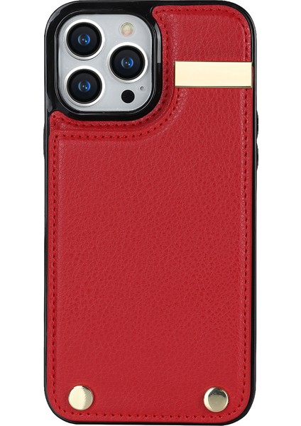 Iphone 12 Pro Max Için Max 6.7 Inç Metal Dekor Tpu+Deri Kart Çantası Anti Fall Cep Telefonu Kırmızısı Telefon Kılıfı (Yurt Dışından) indirimleri