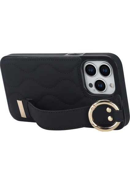 Iphone 13 Pro Kickstand Case Wave Desen Anti Drop Pu+Tpu Telefon Protector Black Için Telefon Kılıfı (Yurt Dışından)