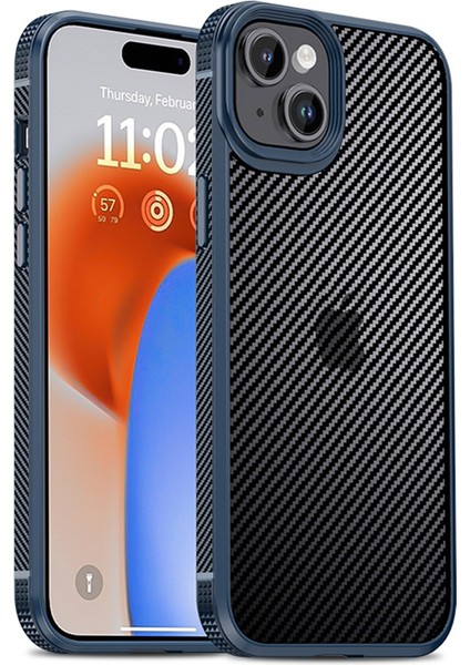 Iphone 15 Plus Ön Kara Çizelge Karbon Fiber Doku Tpu+Pc Geri Mavisi Telefon Kılıfı (Yurt Dışından)