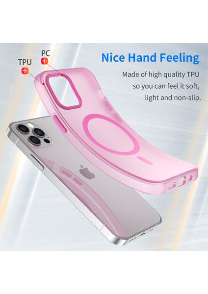 Iphone 12 Pro Max Için 6.7 Inçlik Manyetik Kasa Yarı Saydam Mat Tpu+Pc Pink ile Uyumlu Telefon Kılıfı (Yurt Dışından)