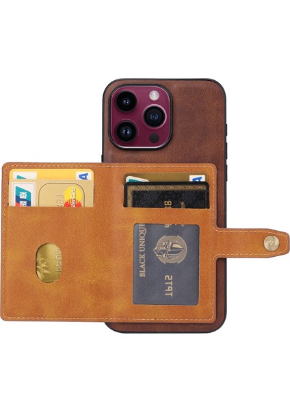 Iphone 15 Pro Max Maksimum Buzağı Dokusu Telefon Yuvaları Kickstand Pu Deri Kaplamalı Tpu Arka Black Telefon Kılıfı (Yurt Dışından)