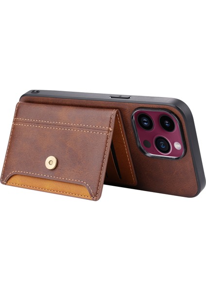 Iphone 15 Pro Max Maksimum Buzağı Dokusu Telefon Yuvaları Kickstand Pu Deri Kaplamalı Tpu Arka Black Telefon Kılıfı (Yurt Dışından)