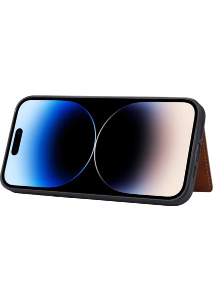 Iphone 15 Pro Max Maksimum Buzağı Dokusu Telefon Yuvaları Kickstand Pu Deri Kaplamalı Tpu Arka Black Telefon Kılıfı (Yurt Dışından)