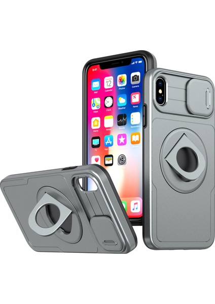 Iphone X/xs Manyetik Case Kickstand Anti Cratch Armor Telefon Grey Için Telefon Kılıfı (Yurt Dışından)