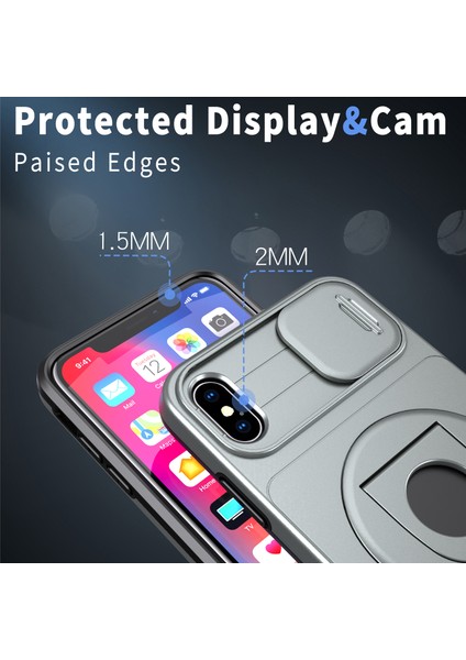 Iphone X/xs Manyetik Case Kickstand Anti Cratch Armor Telefon Grey Için Telefon Kılıfı (Yurt Dışından)