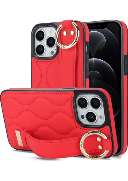 Iphone 12 Pro Max Shockproof Vaka Dalga Potu Pu+Tpu Kickstand Telefon Kırmızı Telefon Kılıfı (Yurt Dışından)
