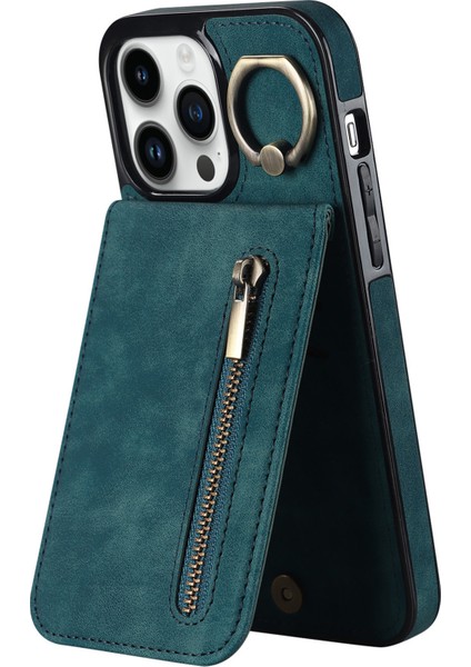 Iphone 12 Pro Max Ring Kickstand Rfıd Engelleme Pu+Tpu Cep Telefonu Mavisi Telefon Kılıfı (Yurt Dışından)