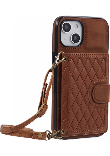 Iphone 13 Mini 5.4 Inç Cep Telefonu Izgara Baskılı Pu Deri Kaplamalı Tpu Kickstand Cover Brown Telefon Kılıfı (Yurt Dışından) indirimleri