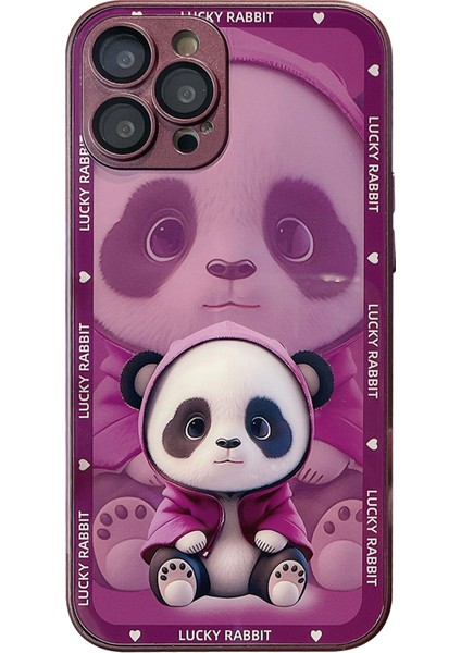 Iphone 15 Pro Max Gölge Panda Desen Temizli Cam+Tpu Kabuk Mahsulü Kırmızı Telefon Kılıfı (Yurt Dışından)