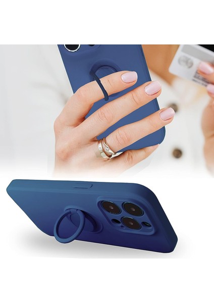 Iphone 15 Pro Ring Kickstand Case Için Sıvı Silikon Anti Çizgi Anti Çizelge , Halat Dark Mavi Telefon Kılıfı (Yurt Dışından) fiyatları