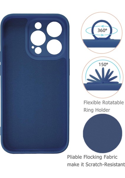Iphone 15 Pro Ring Kickstand Case Için Sıvı Silikon Anti Çizgi Anti Çizelge , Halat Dark Mavi Telefon Kılıfı (Yurt Dışından) modelleri