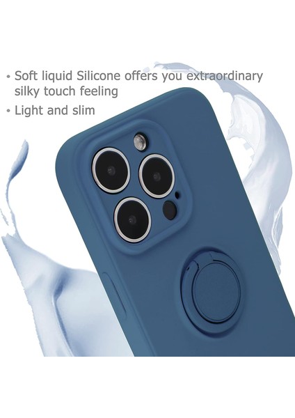 Iphone 15 Pro Ring Kickstand Case Için Sıvı Silikon Anti Çizgi Anti Çizelge , Halat Dark Mavi Telefon Kılıfı (Yurt Dışından) fırsatları