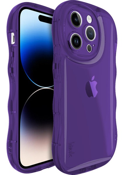 Iphone 14 Pro Max Telefon Kasası Için Çizilmeye Dayanıklı Tpu Wavy Kenarlar Geri Kabuk Şeffaf Mor Telefon Kılıfı (Yurt Dışından)