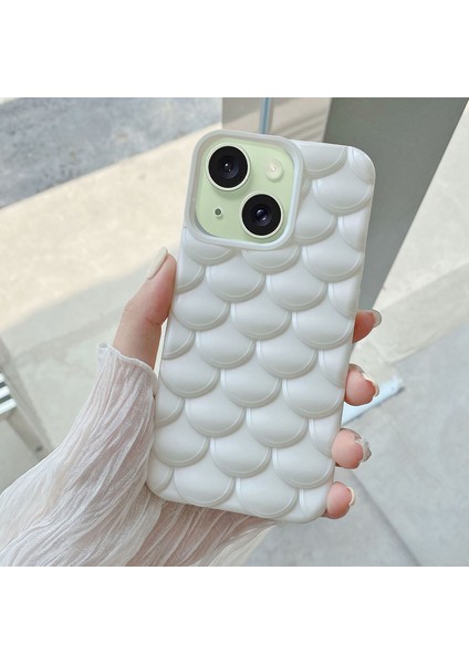 Iphone 15 Case 3D Effect Için Denizkızı Ölçeği Damla Geçirmez Tpu Telefon Beyaz Telefon Kılıfı (Yurt Dışından)