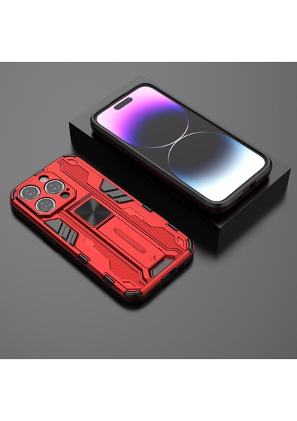 Iphone 15 Pro Pc+Tpu Katlanabilir Kickstand Red ile Drop Önleme Telefon Kılıfı (Yurt Dışından)