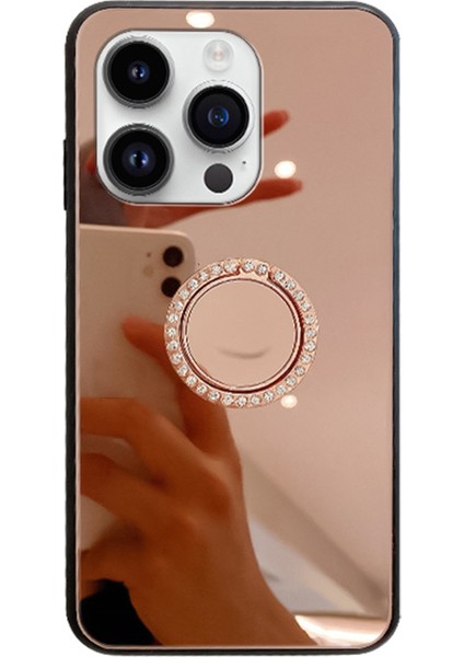 Iphone 15 Pro Vasal Ayna Yüzeyi Tpu+Pc Parmak Yüzük Kickstand Telefon Golü Altın Telefon Kılıfı (Yurt Dışından)