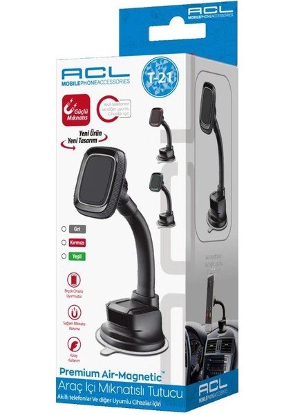 T-21 Universal Mıknatıslı Vantuzlu Araç Içi Siyah Telefon Tutacağı