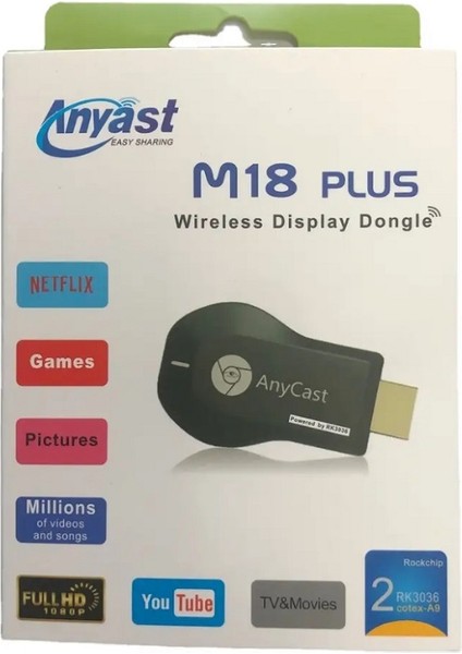 Any Anycast M18 Plus Full Hd Android Ios Uyumlu Kablosuz HDMI Ses ve Görüntü Aktarıcı