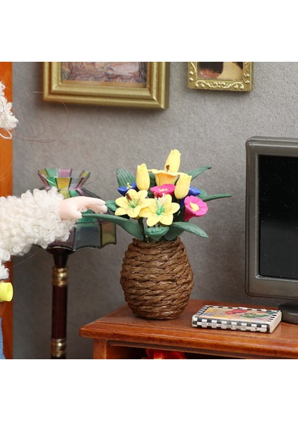 1/12 Dollhouse Mini Kil Saksı Bitki Simülasyon Çiçek Modeli Bebek Için Seramik Karo Aksesuarları (Yurt Dışından)