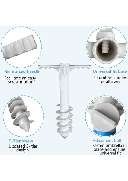 Adet Plaj Şemsiyesi Kum Dübel, Plaj Aksesuarları-5 Spiral Vidalı Şemsiye Tabanı, Plaj Essentials Şemsiye Tutucu (Yurt Dışından)