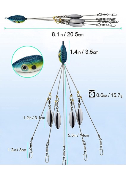 Bas Stripers Balıkçılık Için Alabama Şemsiye Kuleleri, Tatlı Su Balıkçılığı Swimbait Lures Rig Kiti, Mavi (Yurt Dışından)