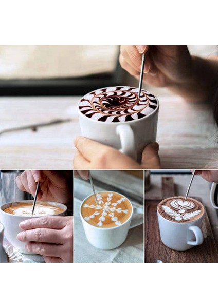 Kakao Çalkalayıcı, Kahve Tozu Çalkalayıcı 16 Adet Kahve Cappuccino Şablonları ve Cappuccino Pudra Şekeri Latte, Vb Için Barista Kalemi (Yurt Dışından)