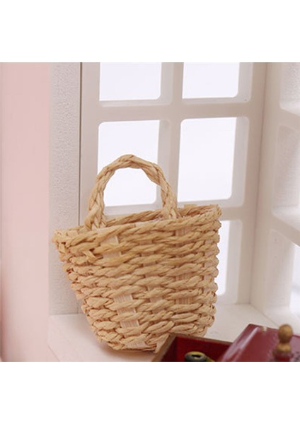 1:12 Mini Sevimli Dollhouse Rattan Çerçeve El Dokuma Sebze Sepeti Bebek Evi Minyatür Dekorasyon Yuvarlak (Yurt Dışından)