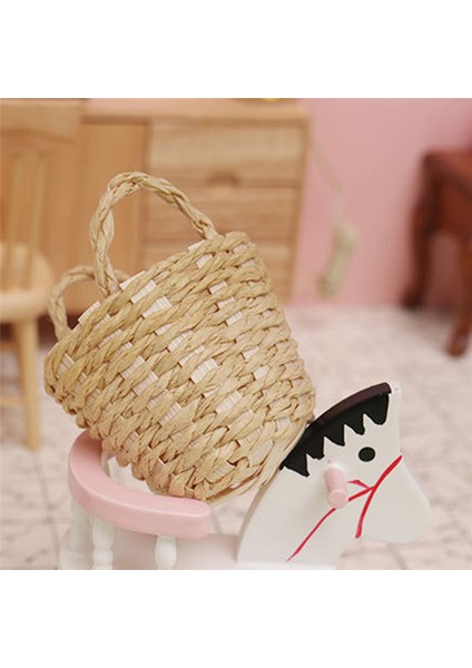 1:12 Mini Sevimli Dollhouse Rattan Çerçeve El Dokuma Sebze Sepeti Bebek Evi Minyatür Dekorasyon Yuvarlak (Yurt Dışından)
