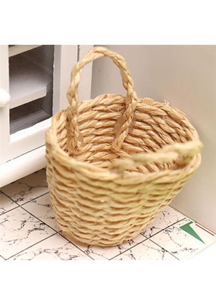 1:12 Mini Sevimli Dollhouse Rattan Çerçeve El Dokuma Sebze Sepeti Bebek Evi Minyatür Dekorasyon Yuvarlak (Yurt Dışından)