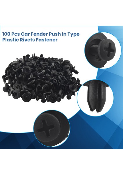 Sodıal(R) 100 Adet Araba Çamurluk Itmeli Tip Plastik Perçin Bağlantı Elemanı Siyah 15 x 13 x 6mm (Yurt Dışından)