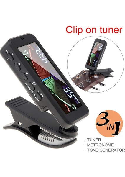 3 In 1 Gitar Tuner Büyük LCD Ekran Metronom Jeneratörü Kromatik Gitar Bas Ukulele Keman Için Klipsli (Yurt Dışından)