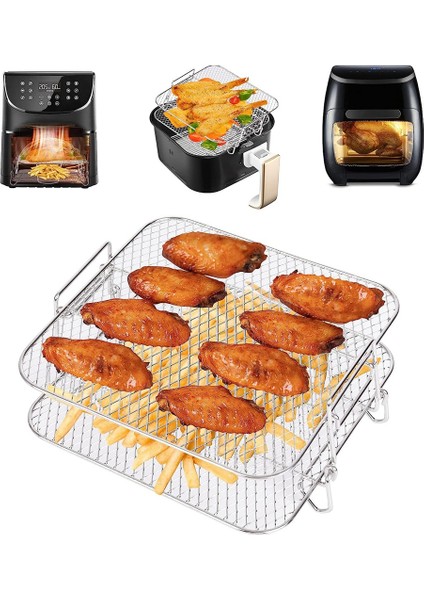 Cosori 5.5l Hava Fritözü Için Hava Fritöz Rafı, 2 Katmanlı Hava Fritöz Izgarası/raf/kurutucu Rafı Kare, Hava Fritöz Aksesuarları (Yurt Dışından) fiyatları