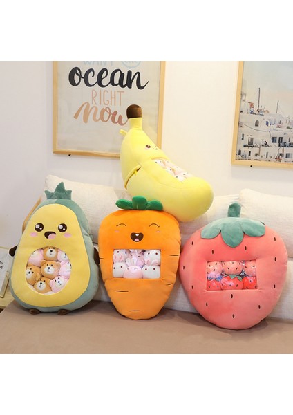 Peluş Oyuncak Mini Meyve Torbası Yastık Şekerleme Peluş Hediye (Muz Yastık) (Yurt Dışından)