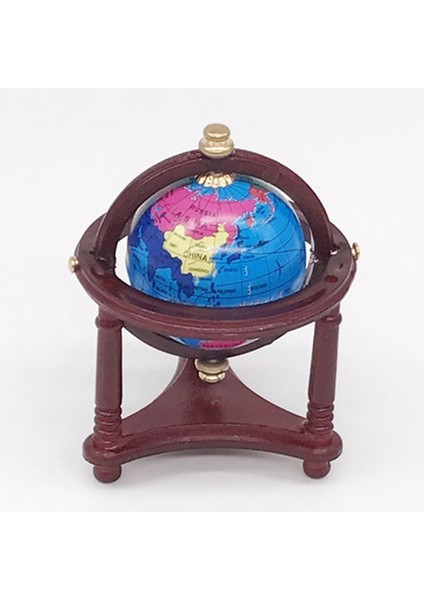 Ahşap Standlı 1/12 Ölçekli Dollhouse Dünya Küre, Bebek Evi Için Mini Küre Dollhouse Kalem Teşhir Rafı Dekorasyon Kahverengi (Yurt Dışından)
