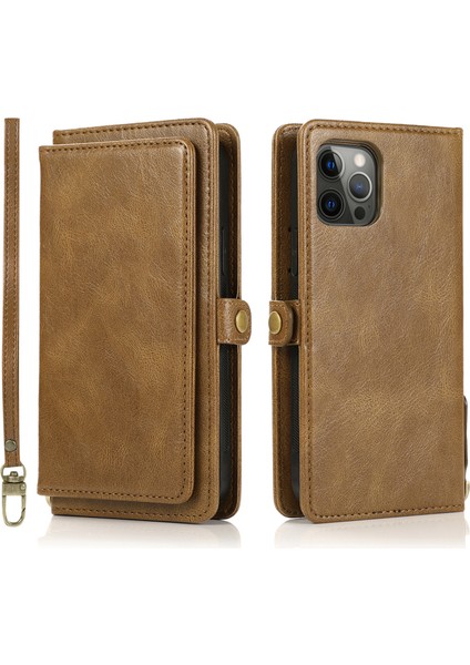 iPhone15 Pro Case Söndürülebilir 2'si Bir Arada Süzülebilir Çıkarma Anti-Drop Telefon Kapağı Strap-Brown (Yurt Dışından)