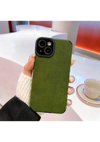 iPhone15 Plus Kasa Dokulu Pu Deri Kaplamalı Esnek Tpu Telefon Kapak Yeşil (Yurt Dışından) modelleri