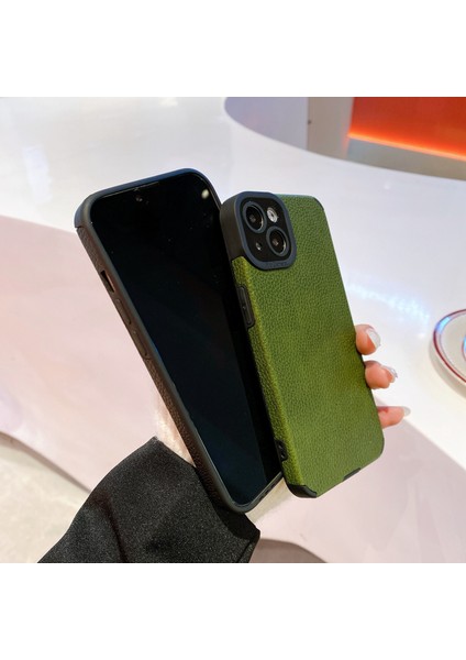 iPhone15 Plus Kasa Dokulu Pu Deri Kaplamalı Esnek Tpu Telefon Kapak Yeşil (Yurt Dışından) indirimleri