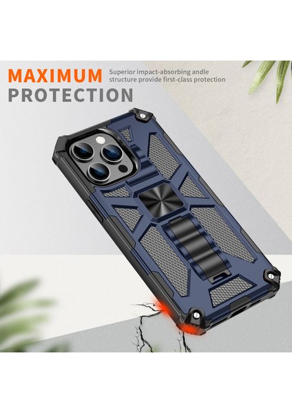 iPhone15 Pro Max Telefon Kapağı Kickstand Yumuşak Tpu+Sert Pc Geri Kılıf Dahili Metal Sac Mavisi (Yurt Dışından) fırsatları