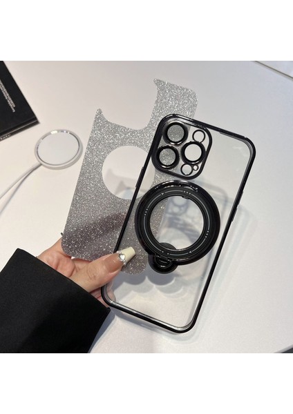 iPhone15 Plus Elektrokaplatma Tpu Telefon Kılıfı Magsafe Kickstand Glitter Cover-Purple ile Uyumlu (Yurt Dışından)