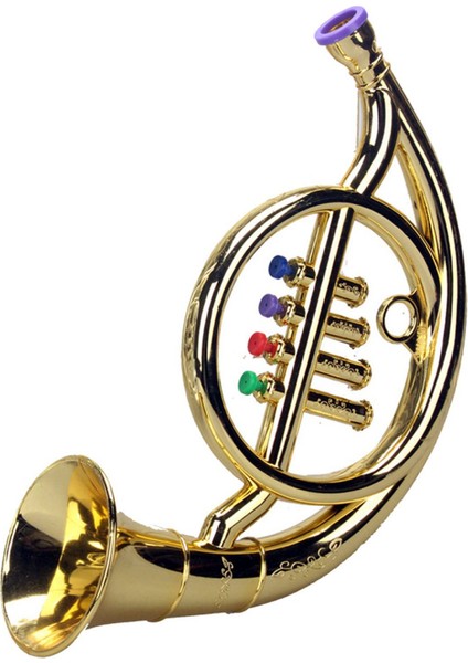 Fransız Boynuz 4 Renkli Tuşlar Erken Eğitim Müzikli Oyuncak Sahne Oyun Mini Müzik Rüzgar Enstrümanları Çocuk Oyuncak Altın (Yurt Dışından)