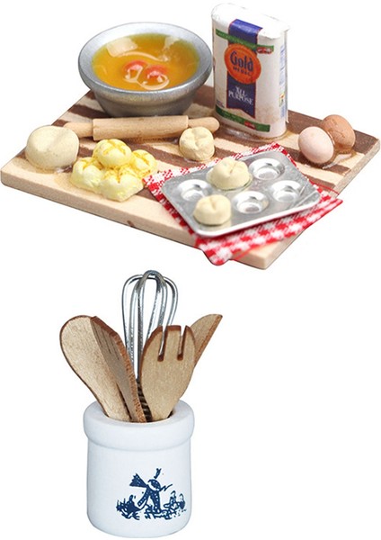 1:12 Bebek Evi Aksesuarları Mini Mutfak Aksesuarları Ahşap Bıçak ve Çatal Metal Çırpma Kavanoz Seti Dollhouse Minyatürleri (Yurt Dışından)