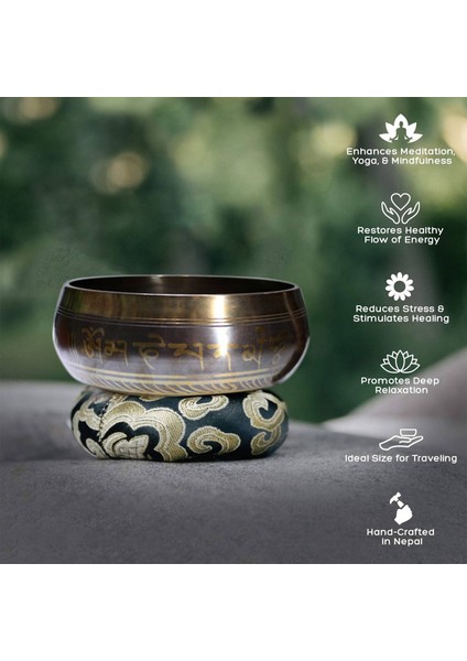 Meditasyon Şifası ve Farkındalık Için Nepal'de El Yapımı Yeni Çift Uçlu Vuruş Yastığı ile Tibet Şarkı Söyleyen Kase Seti (Yurt Dışından)
