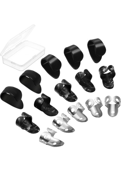 15 Parça Gitar Seçtikleri Yüzük Başparmak Parmak Seçtikleri Akustik Gitar Için Paslanmaz Çelik Parmak Seçtikleri Banjo Bas (Siyah + Gümüş) (Yurt Dışından)