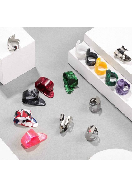 15 Parça Gitar Seçtikleri Yüzük Başparmak Parmak Seçtikleri Akustik Gitar Için Paslanmaz Çelik Parmak Seçtikleri Banjo Bas (Siyah + Gümüş) (Yurt Dışından) modelleri