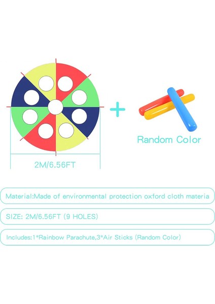 Gökkuşağı Paraşüt Paraşüt 6 Ayak, Paraşüt Açık Hava Oyunu Oyna (W Fare) 3x Hava Çubukları ile Aktivite Oyuncak 2m (Yurt Dışından)