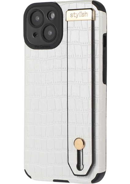 iPhone15 Plus Case Deri Kaplamalı Tpu Telefon Kapağı Bileklik Kickstand-White (Yurt Dışından)