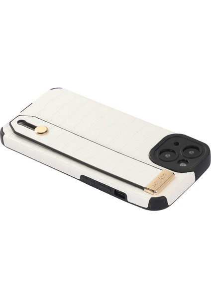 iPhone15 Plus Case Deri Kaplamalı Tpu Telefon Kapağı Bileklik Kickstand-White (Yurt Dışından)