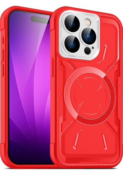 iPhone15 Plus Artı Manyetik Kasa Için Tpu+Pc Kamera Lensli Film-Kırmızı ile Şok Geçirmez Telefon Kapağı (Yurt Dışından)